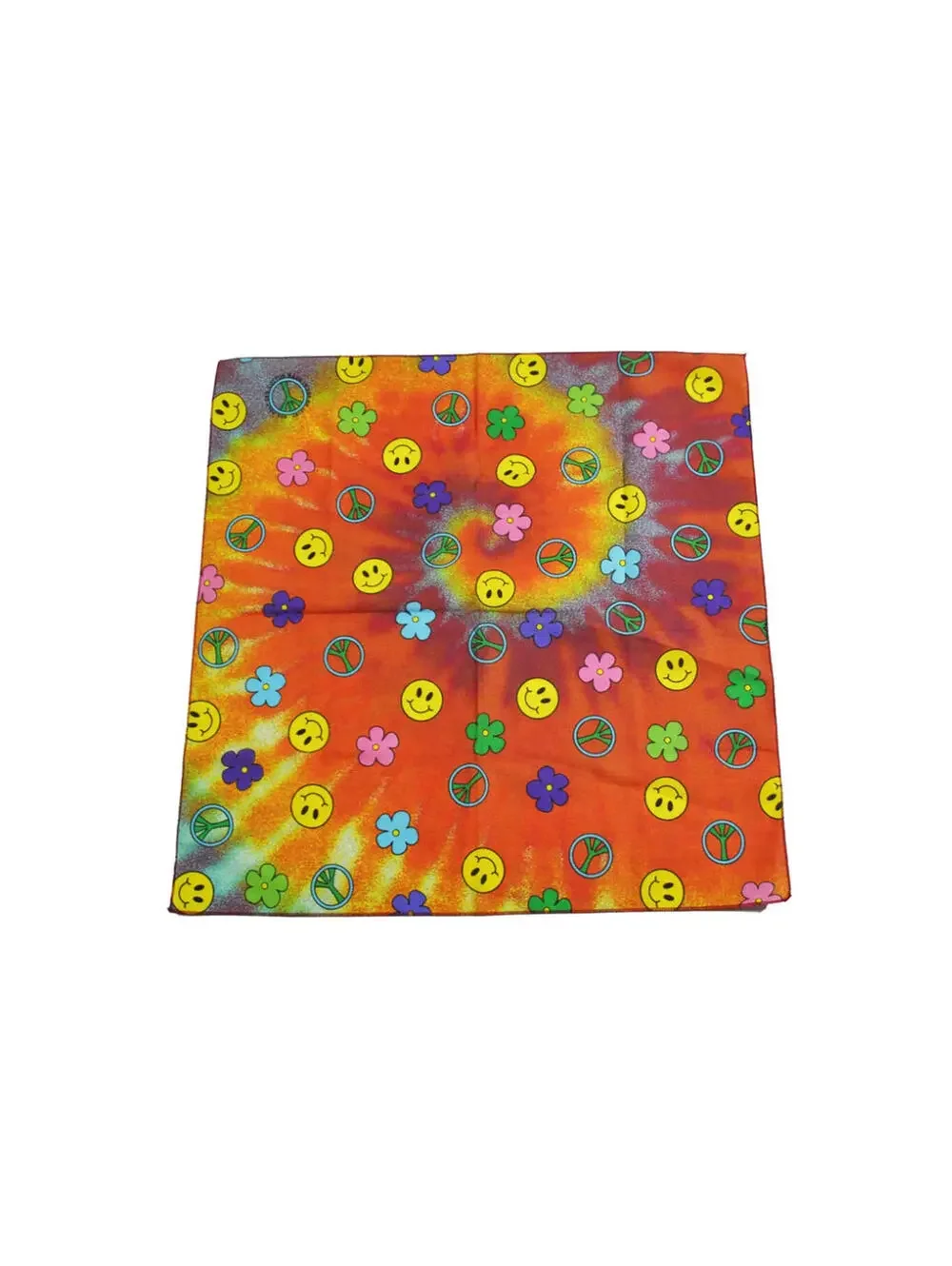 Vintage Tye Dye Smiley Face Orange Blue Red Bandana